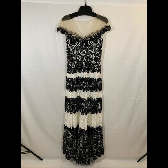 NEW $748 Tadashi Shoji Aubrianna Black/White Lace Gown [‎ SZ 8 ] - Picture 5 of 8